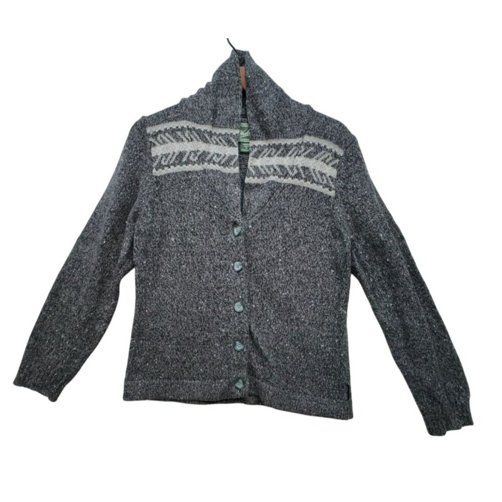 Woolrich Womens Petite Cardigan Sweater M Gray Button Closure & Patterned Design